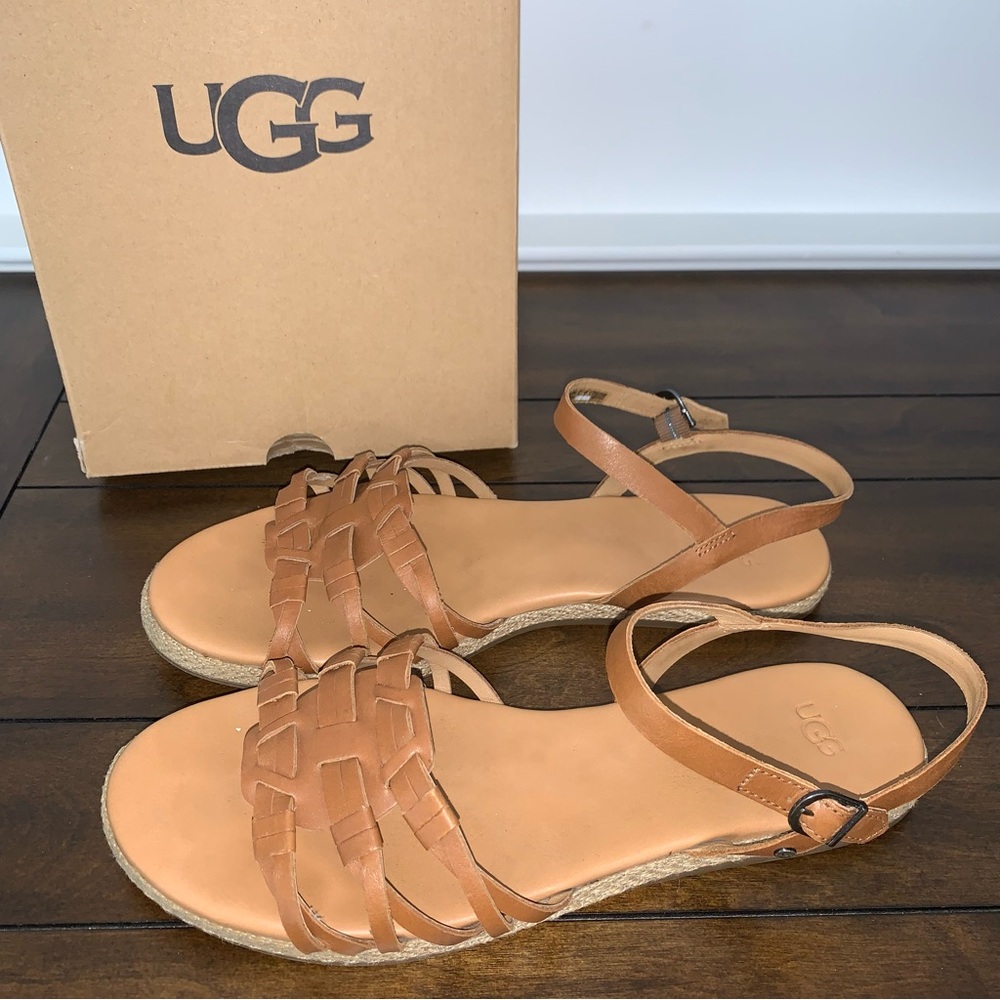 🚨FIRM PRICE!!!🚨 Ugg Larissa Sandals Strappy Brown Leather Flats Size 10 w/ BOX